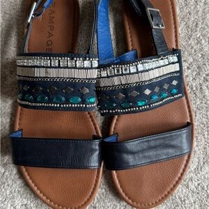 Rampage Navy and Blue Studded Boho Bohemian Strap Comfy Summer Sandals, Size 9